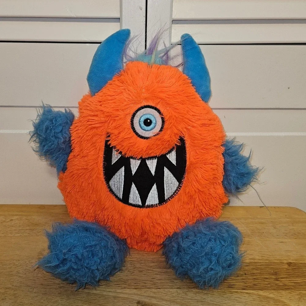 Midwood Brands One Eyed Monster Plush Orange Blue Shaggy Faux Fur Stuffed Toy